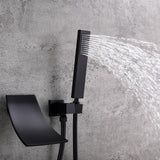 Modern Waterfall Wall-Mount Tub Filler Faucet Single Handle & Handshower in Matte Black