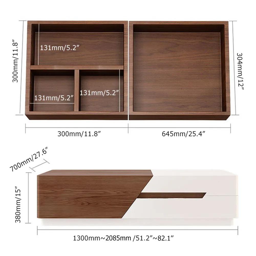 Pinkle 82'' Modern Wood Extendable Sliding Top Coffee Table with Storage in White Walnut