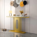 47" Modern Narrow Console Table with Pedestal in White & Gold for Entryway