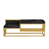 39.4" Gray Shoe Storage Bench Entryway Bench Velvet Upholstered with Metal Frame