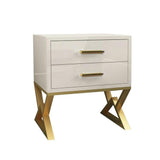 Nordic White Nightstand 2-Drawer Bedside Table Gold Finish