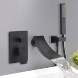 Modern Waterfall Wall-Mount Tub Filler Faucet Single Handle & Handshower in Matte Black