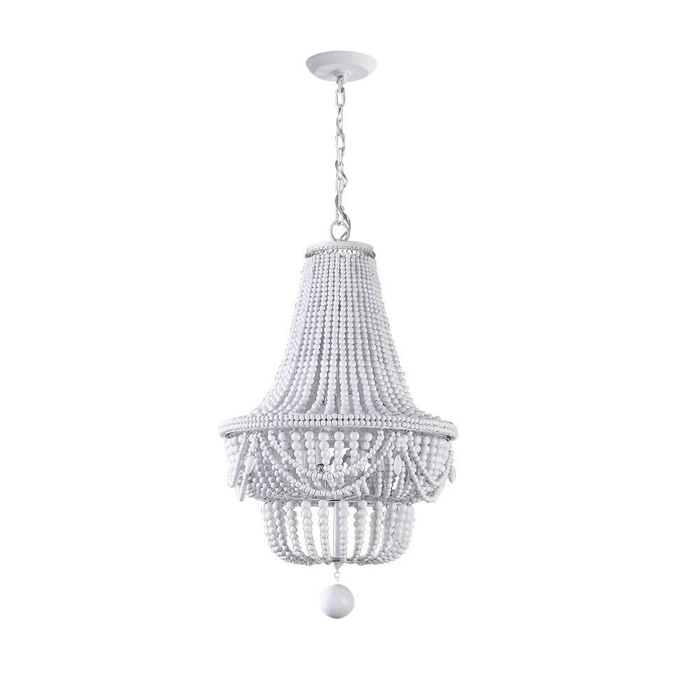 Kesarre Retro Wood Beaded Chandelier Empire Ceiling Light in Gray & Blue