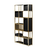 78" Modern Black Steel Geometric Bookcase 6-Tier Bookshelf Wooden Tall Book Shelf