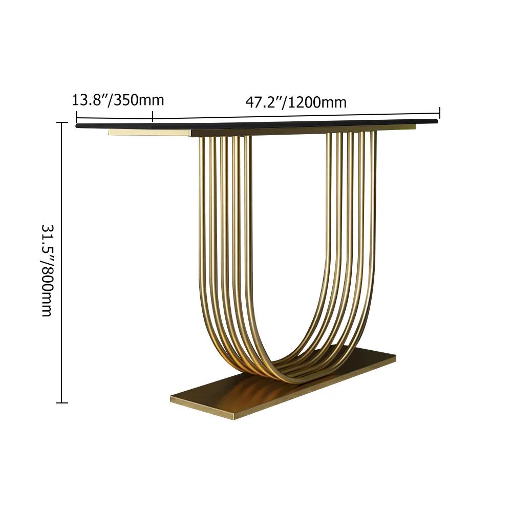 47.2" White Solid Wood Narrow Console Table Gold Metal Pedestal Entryway Table