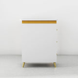 Modern 55" Wooden Home Office White Computer Desk with 3 Drawers & Side Cabinet in Gold