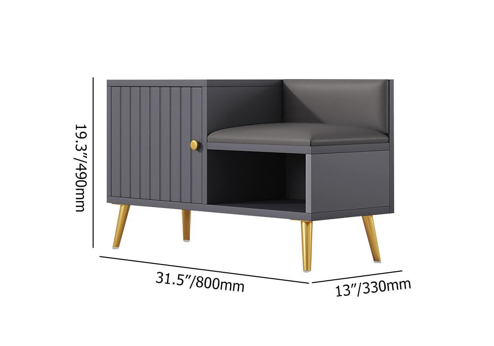 White Contemporary Upholstered Shoe Rack Bench with Storage Cabinet and Shelf Entryway