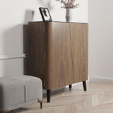 Walnut Shoe Storage Cabinet with 2-Door in Black 14 Pairs