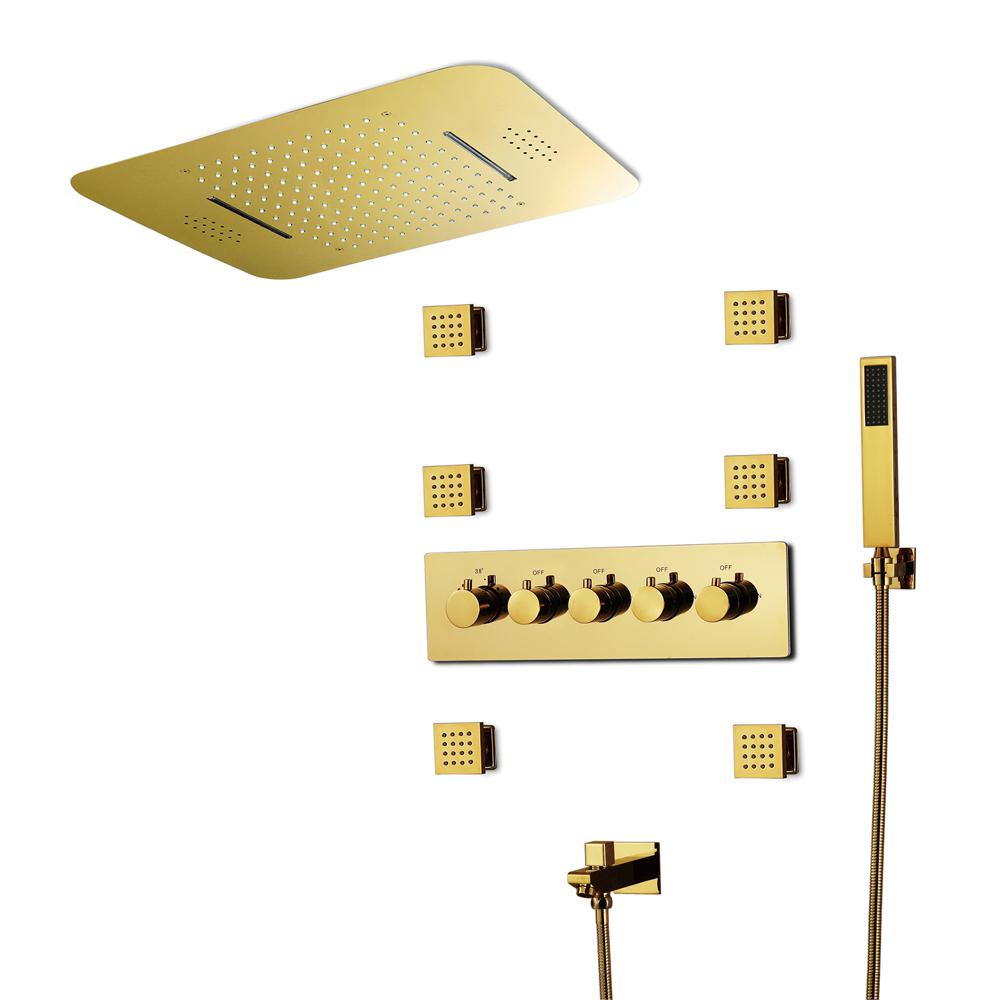 Wall-Mounted 23" Thermostatic Shower System in Gold 4 Functions
