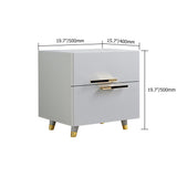 Grayish White Nightstand Modern 2-Drawer Bedside Table Gold Pulls