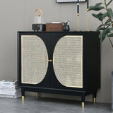 Black Rattan Accent Cabinet 2-Door Sideboard Buffet with Adjustable Shelves