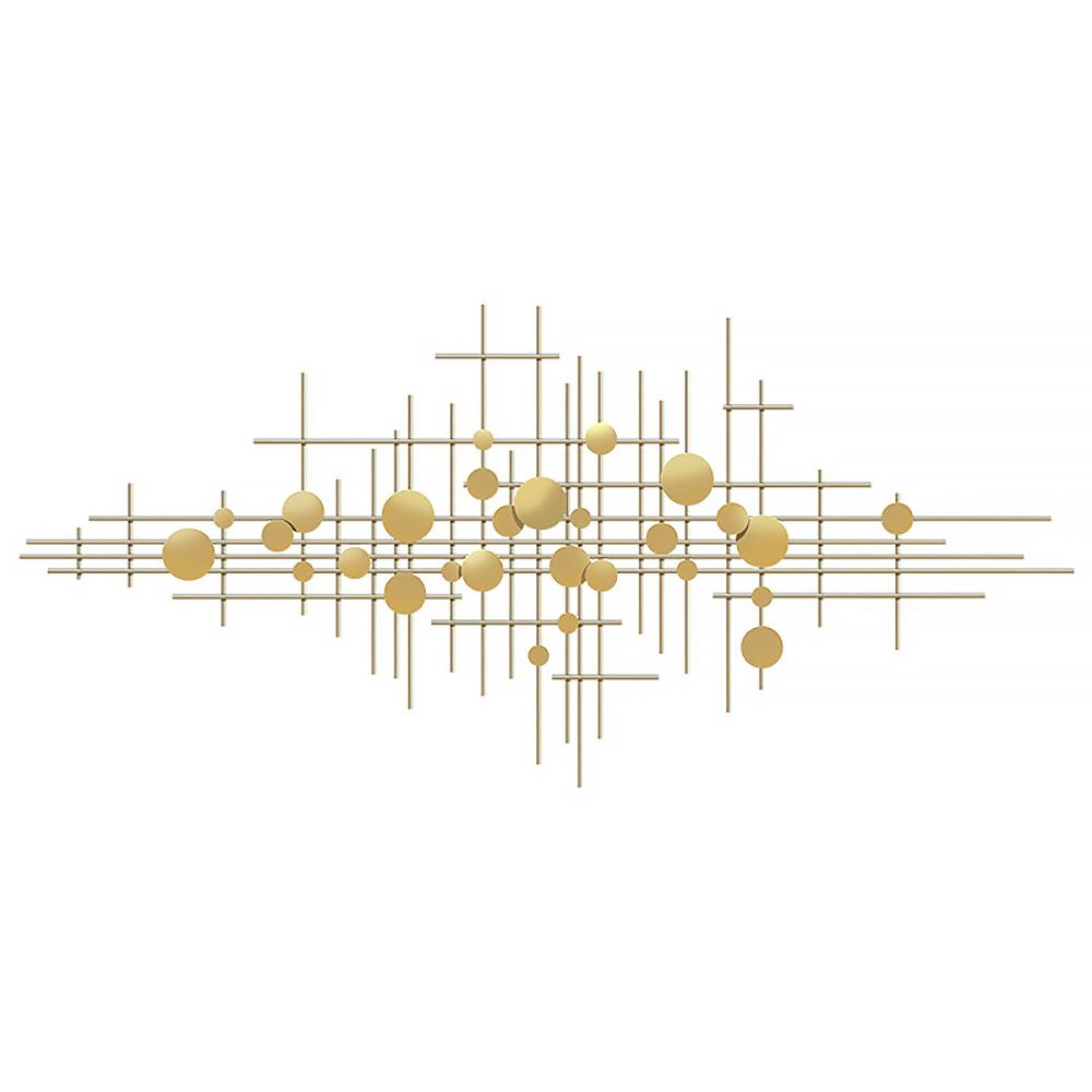 Mid-Century Metal Wall Decor Abstract Bar & Dots Gold Art