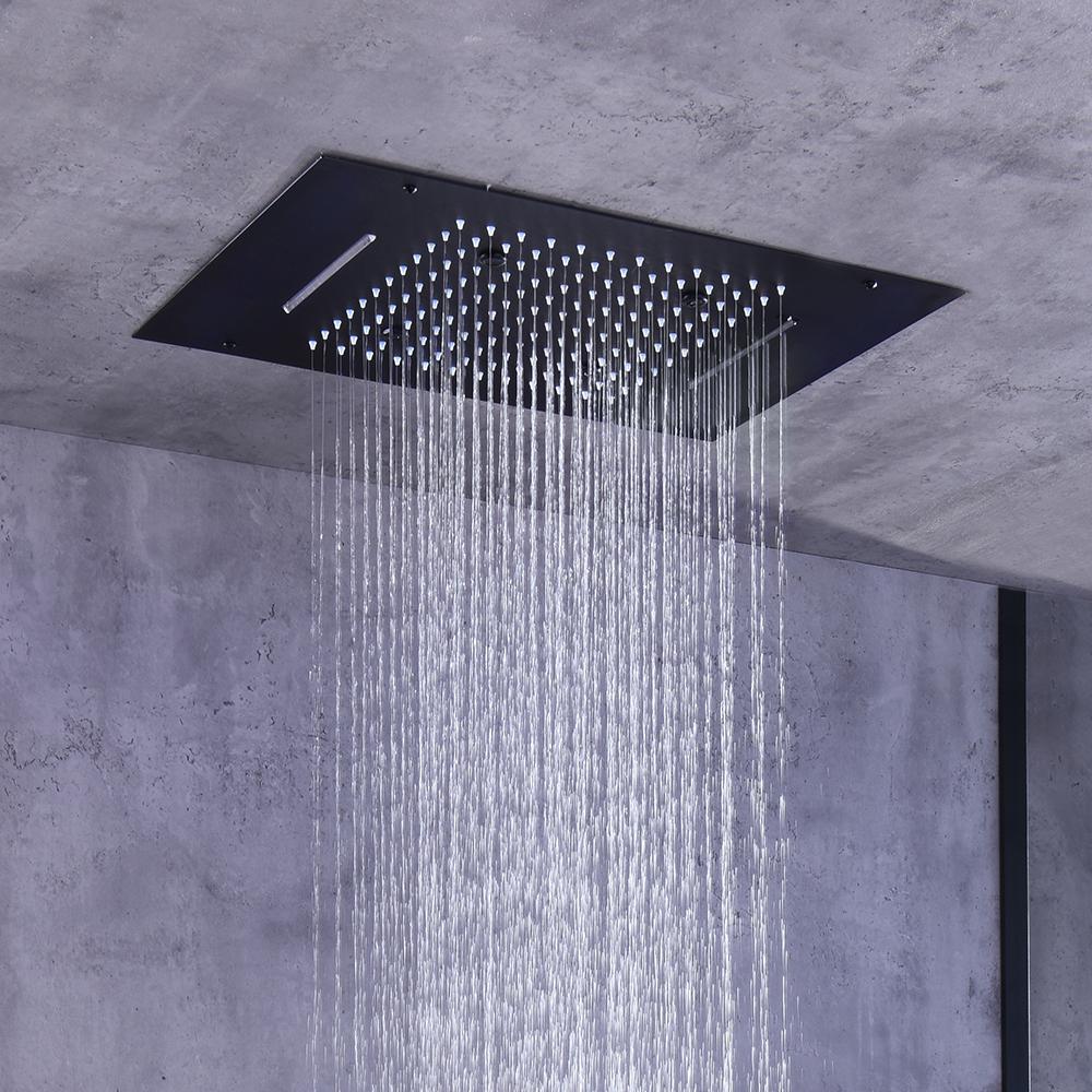 20'' Wall-Mounted LED Thermostatic Shower System with Waterfall Rain & 4 Body Jets