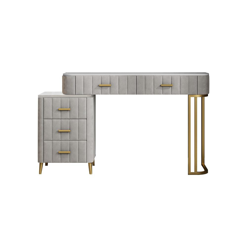 Modern Gray Upholstered Makeup Vanity Table Expandable Dressing Table with Cabinet