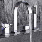 Dree Double Handle 4-Hole Roman Tub Faucet with Hand Shower Modern Style Solid Brass