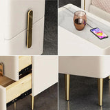 Beige Bedroom Nightstand Storage Bedside Table with 2 Drawers in Gold Legs