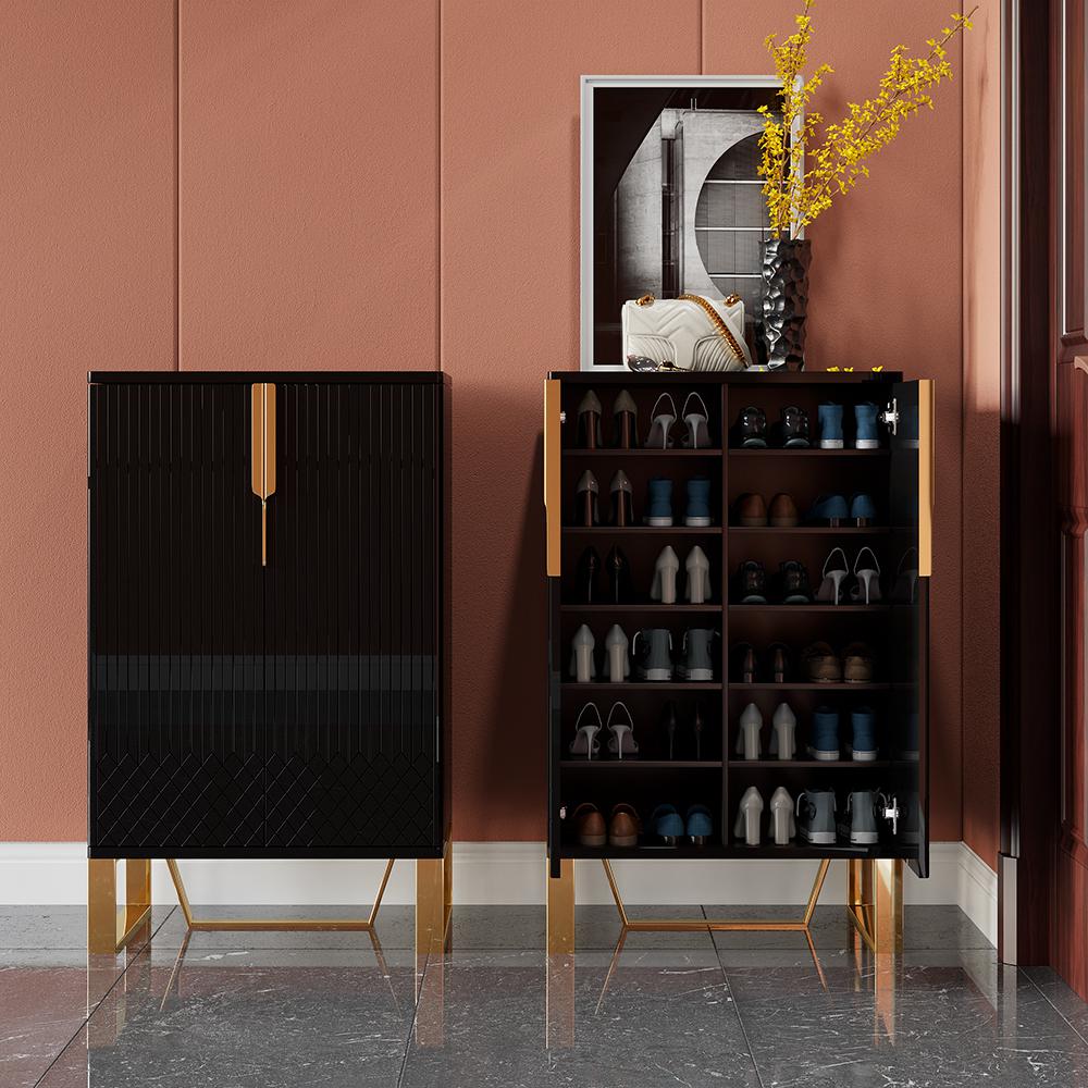 Aro Black Shoe Storage 18 Pairs Shoes Cabinet in Gold