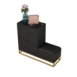 White Shoe Storage Bench 4 Shelves PU Leather Upholstered Shoe with Drawers & Flip Top