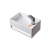 Stone Resin Solid Wall-Hung Bathroom Ramped Sink with Towel Bar in Glossy White