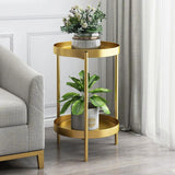 Round Metal Plant Stand 2-Tiered Gold Plant Pot Stand for Indoor&Outdoor in Small