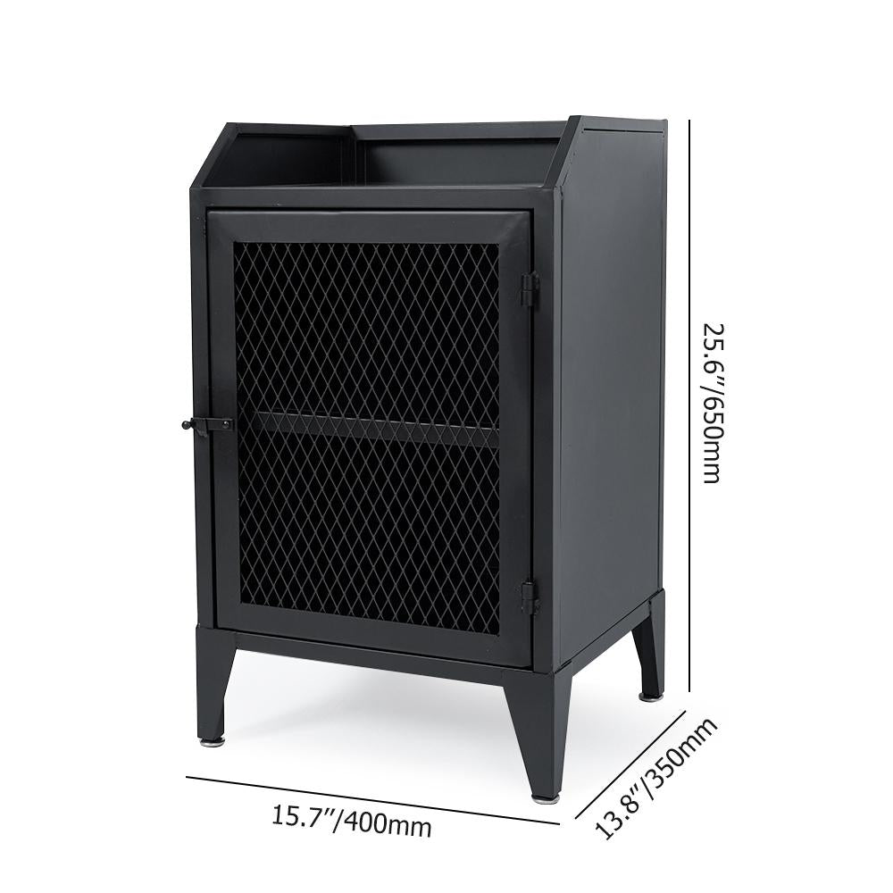 Industrial Nightstand with Door 2-Tier Bedside Table Metal Frame Nightstand Rustic Black