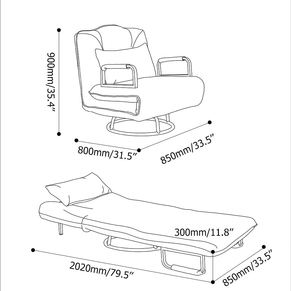 33.5" Beige Lay-down Singer Sleeper Sofa Bed Lounge Chair