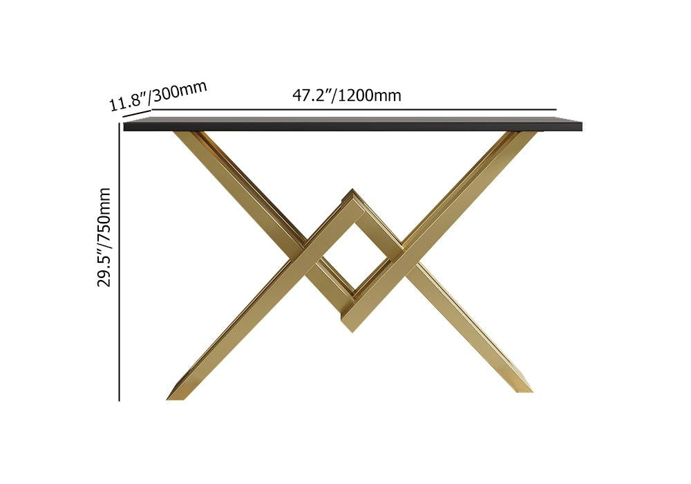 Table accent de table de console étroite noire et or pour l'entrée x métal de base en petit