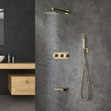 Wall-Mounted 10" Shower System in Brushed Gold with Tub Spout Solid Brass