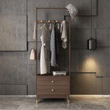 Walnut Classic Clothes Rack with Wood Frame Drawers Included