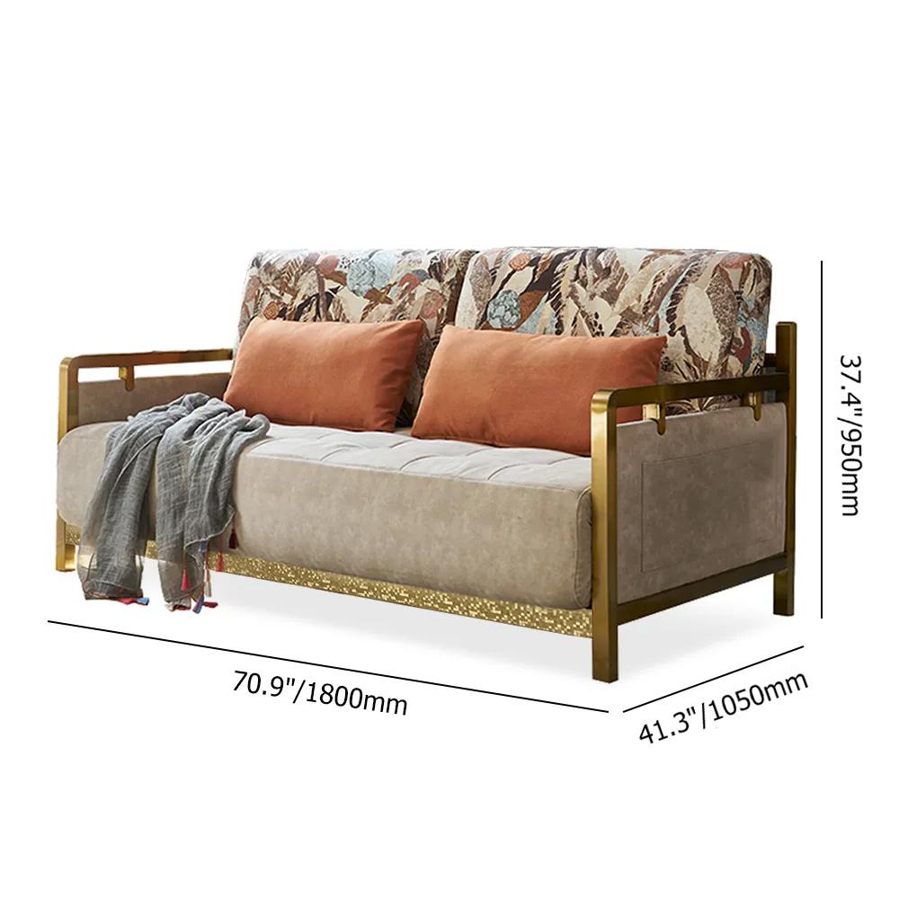 Modern King Convertible Sleeper Sofa Gold Metal Beige Upholstered Sofa Bed Pillow Included