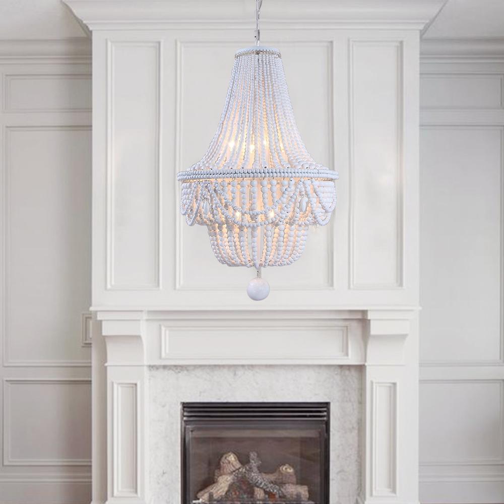 Kesarre Retro Wood Beaded Chandelier Empire Ceiling Light in Gray & Blue