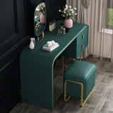 Green Makeup Vanity Set Expandable Dressing Table with Mirror&Side Cabinet&Stool