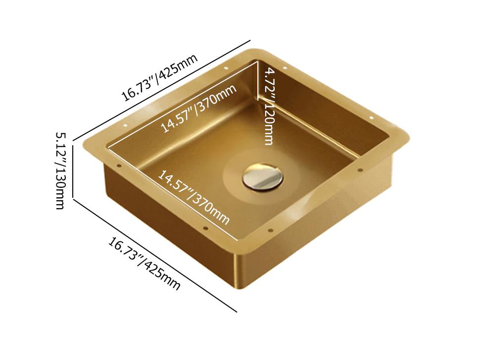 Gold Luxury Stainless Steel Rectangular Sink Undermount Bathroom Wash Sink