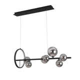Modern 7-Light Black Kitchen Island Light with Glass Globe Shade Ceiling Pendant Lights