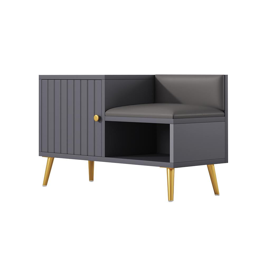 White Contemporary Upholstered Shoe Rack Bench with Storage Cabinet and Shelf Entryway