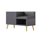 White Contemporary Upholstered Shoe Rack Bench with Storage Cabinet and Shelf Entryway