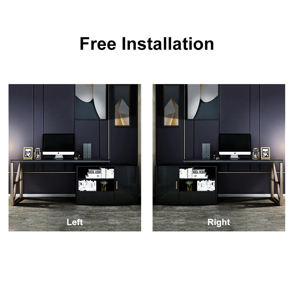 Modern 63" Black L-Shaped Desk Corner Computer Desk with Cabinet & Rich Storage in Gold
