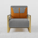 Modern Orange Houndstooth Single Sofabed Convertible Sleeper with Side Storage