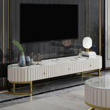 Epaule Modern Oval 71" TV Stand Faux Marble Top Media Stand with 3 Drawers in White