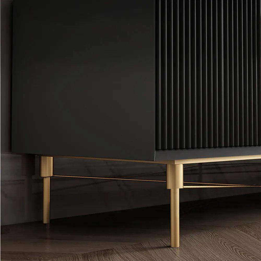 Nordic Black TV Stand 4-Drawer 2-Door Media Console Gold Finish in Small-Richsoul-Furniture,Living Room Furniture,TV Stands
