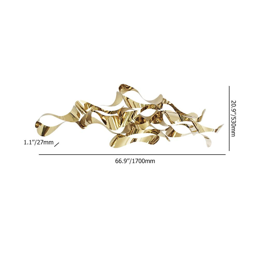 Modern Abstract Wavy Lines Stainless Steel Wall Decor Irregular Art in Gold
