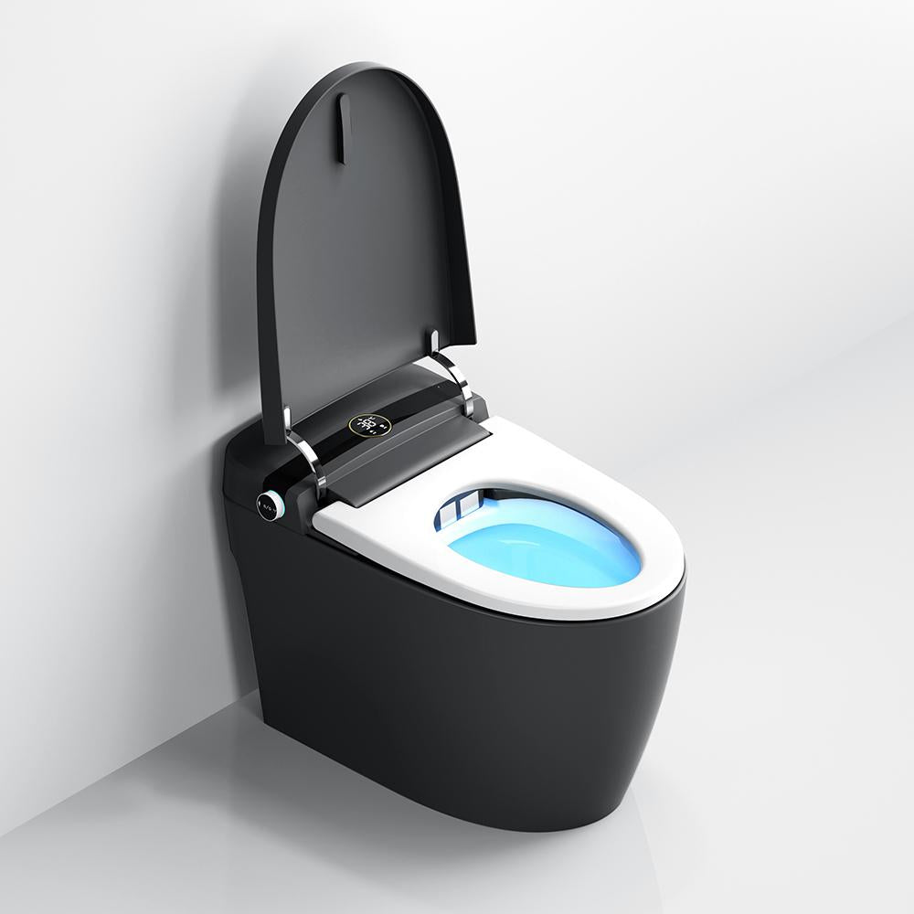 Elongated One-Piece Smart Toilet Floor Mounted Automatic Toilet in Black & Gold Rim