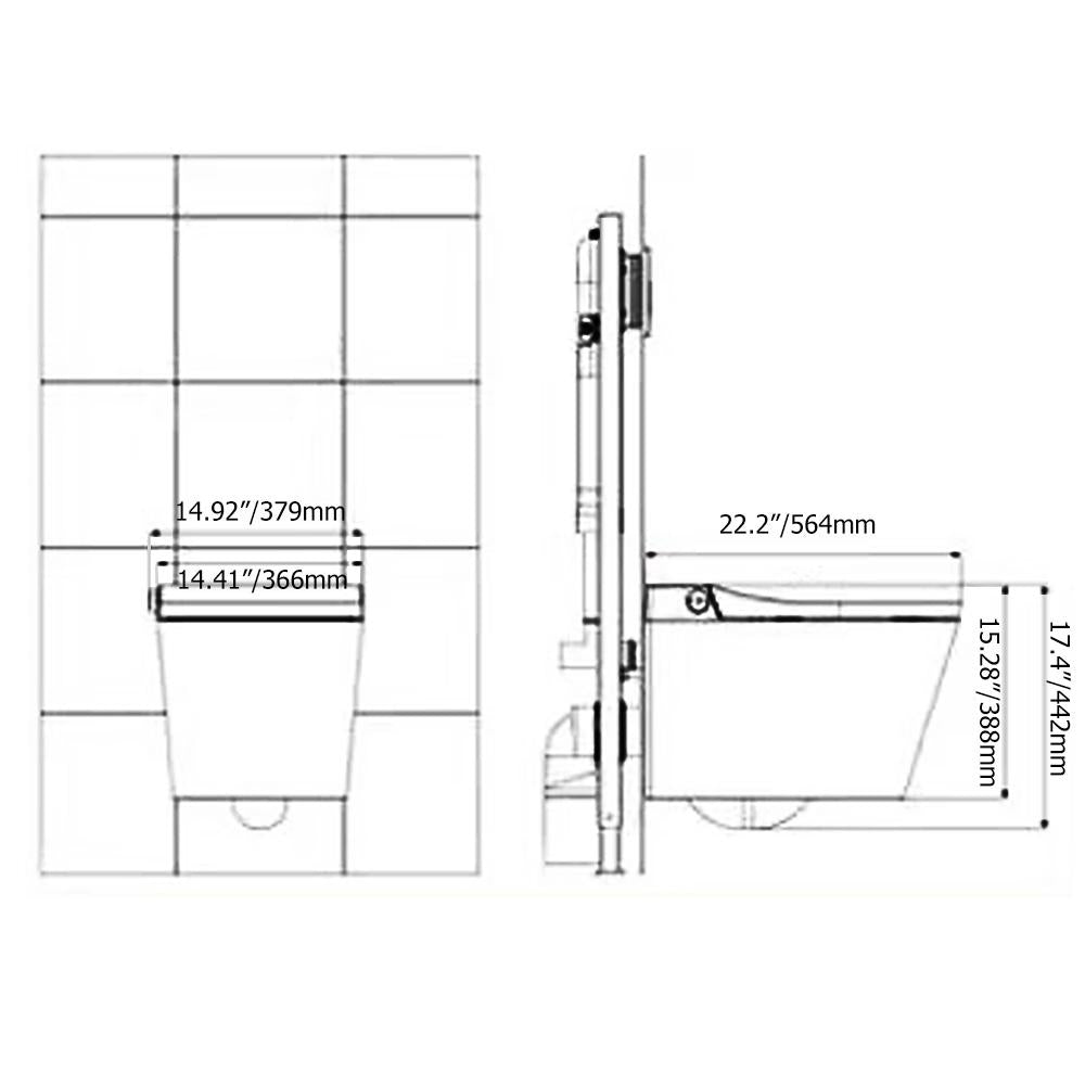 Elongated One-Piece Wall Mounted Automatic Toilet with In-Wall Tank & Carrier System