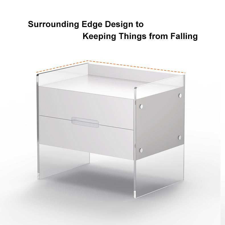 Modern Floating White Nightstand Acrylic Bedside Table with 2 Drawers