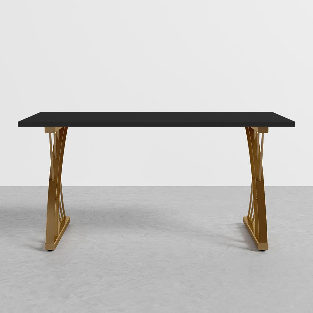 47" Modern White Rectangular Home Office Desk with Pine Wood Table Top & Gold Frame
