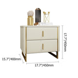 Modern Off White Nightstand 2-Drawer Faux Leather Bedside Table in Gold