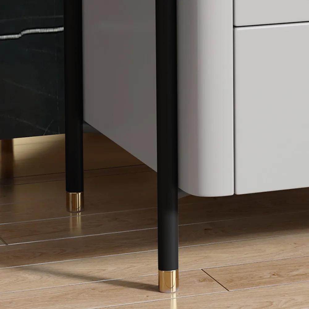 Modern Luxury Gray Nightstand 2-Drawer Bedside Table with Stone Top
