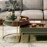 Lift-top Modern Multifunctional Nesting Coffee Table Set with Drawer Storage, Tempered Glass Top Side Table