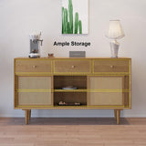Farmhouse 55" Cane Sideboard Buffet with Storage Natural Kitchen Cabinet