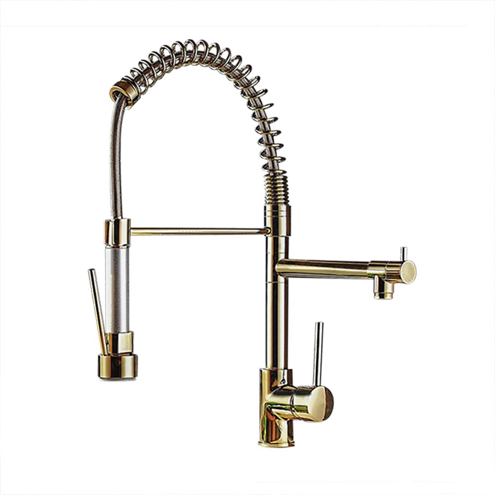 Brewst Luxury Single Hole Pull Out Sprayer Double Spout Kitchen Faucet Solid Brass